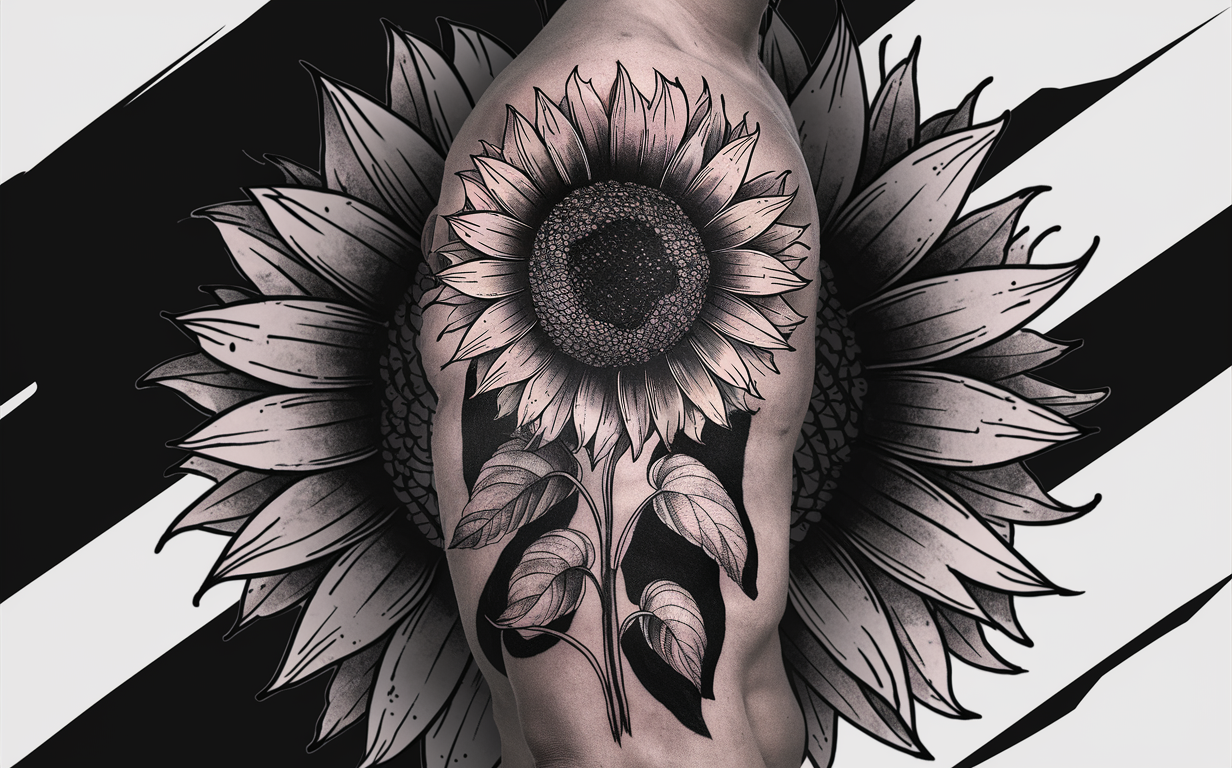 black and white sunflower tattoo